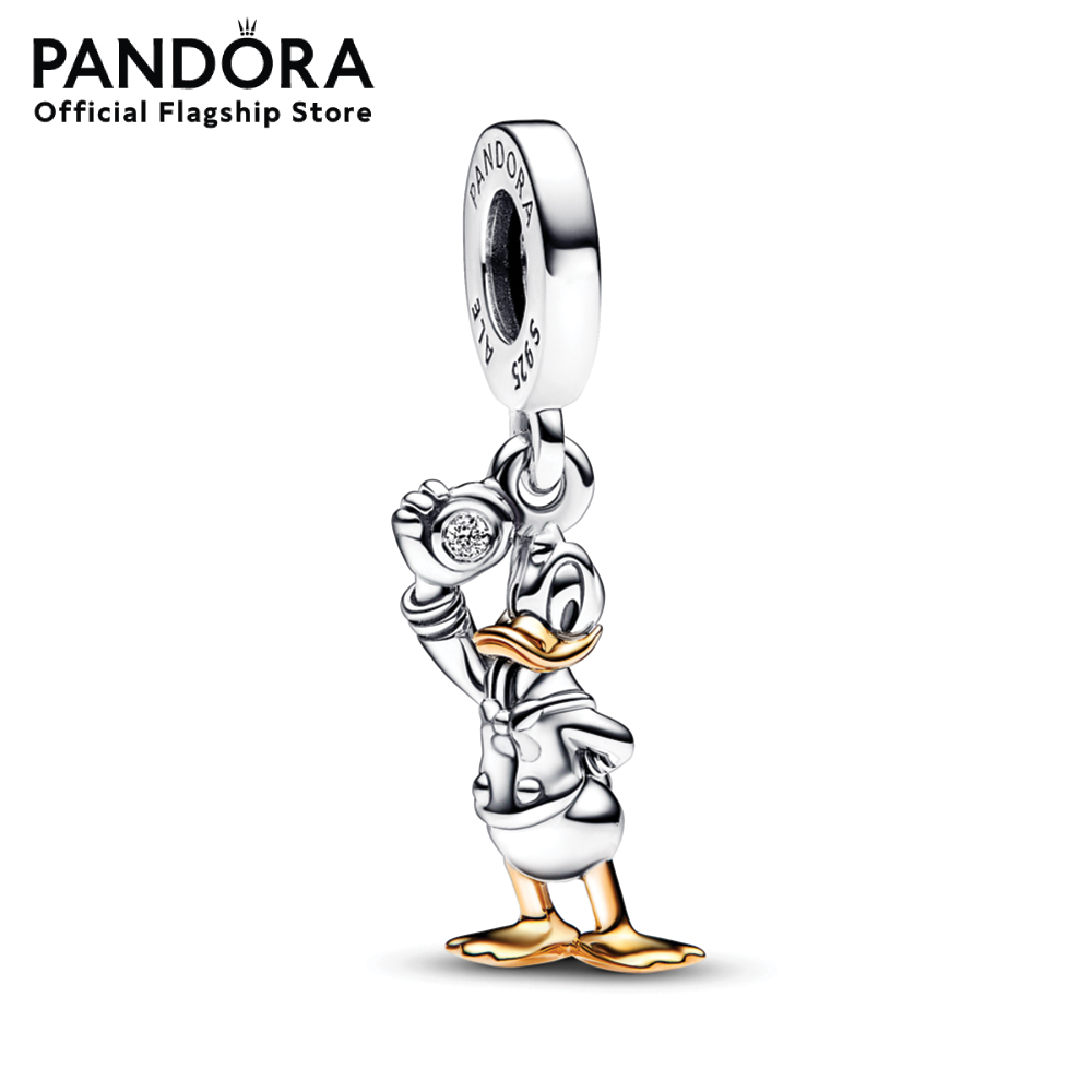 สร้อยข้อมือ Pandora Disney 100 Donald Duck sterling silver and 14k gold dangle with 0.009 ct TW GHI SI1+ round brilliant-cut lab-created diamond เครื่องประดับ จี้ชาร์ม ชาร์มเงิน ชาร์ม ชาร์มแพนดอร่า แพนดอร่า ราคา 10,735 บาท*ส่งฟรี