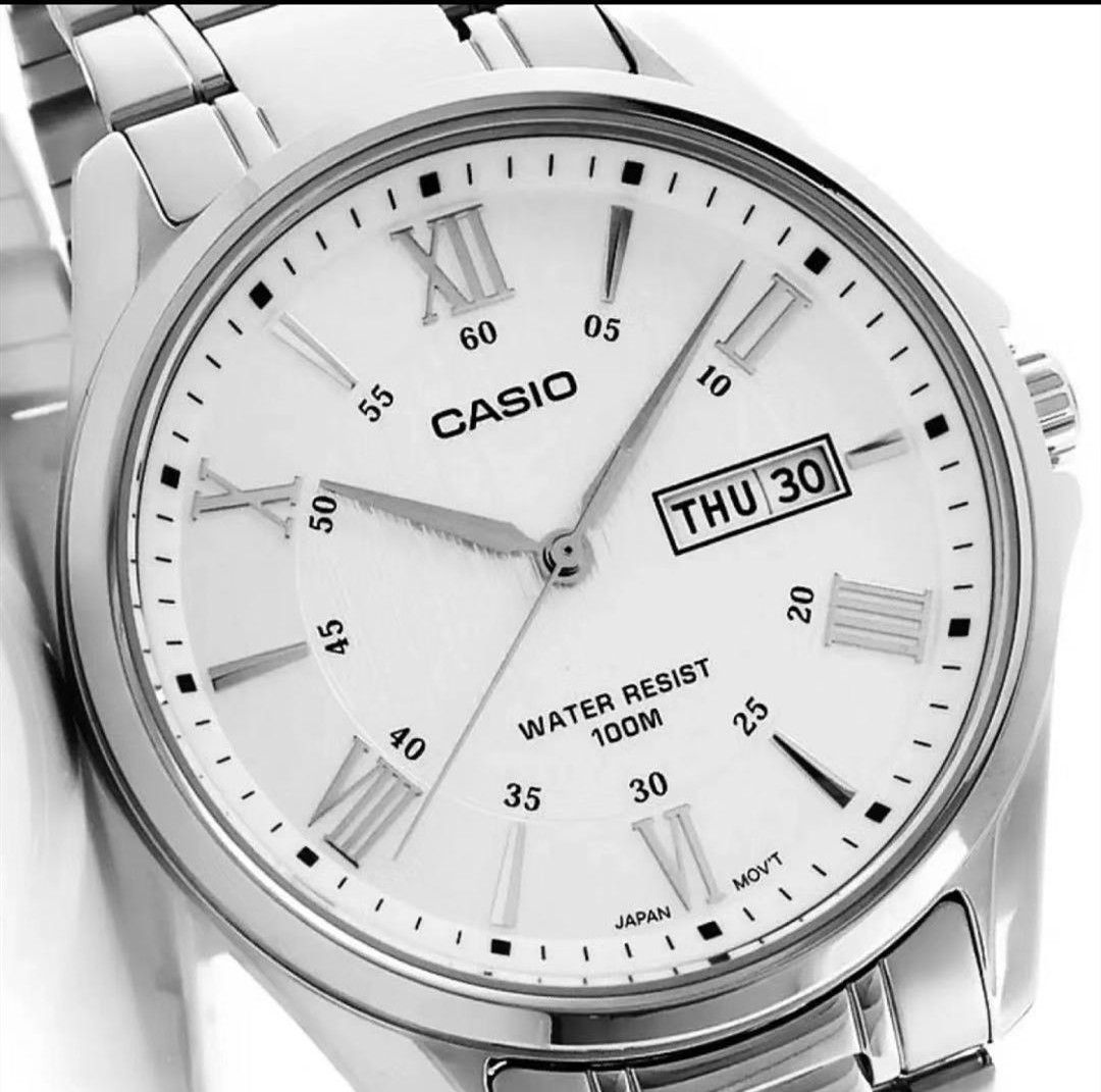 Com Shop/ Men's Wristwatch, Roman Numerals, Waterproof 100m, Stainless Steel Strap, Model Mtp-1384