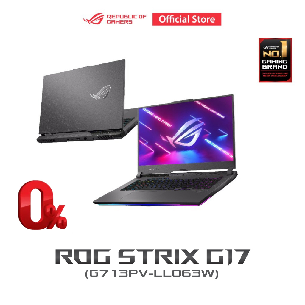 ASUS ROG Strix G17 gaming laptop 17.3", 240Hz QHD IPS, NVIDIA GeForce RTX 4060 + AMD Radeon Graphics, AMD Ryzen 9 7845HX, 16GB DDR5-4800, 1TB PCIe 4.0 NVMe M.2 SSD, RGB keyboard, G713PV-LL063W ราคา 55,990 บาท*ส่งฟรี