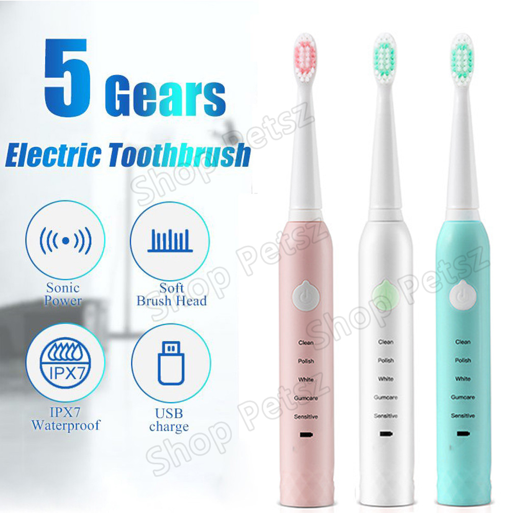 แปรงสีฟันไฟฟ้า รอยยิ้มขาวสดใสใน 1 สัปดาห์ กระบี่ โหมด 5 แปรงขนนุ่มหัว Powered แปรงสีฟันไฟฟ้าโซนิคกันน้ำสมาร์ทใหม่ แปรงสีฟันไฟฟ้า 100  กันน้ำระบบอัลตราโซนิกหัวเปลี่ยนหัว 4 Electric Toothbrush Petsz