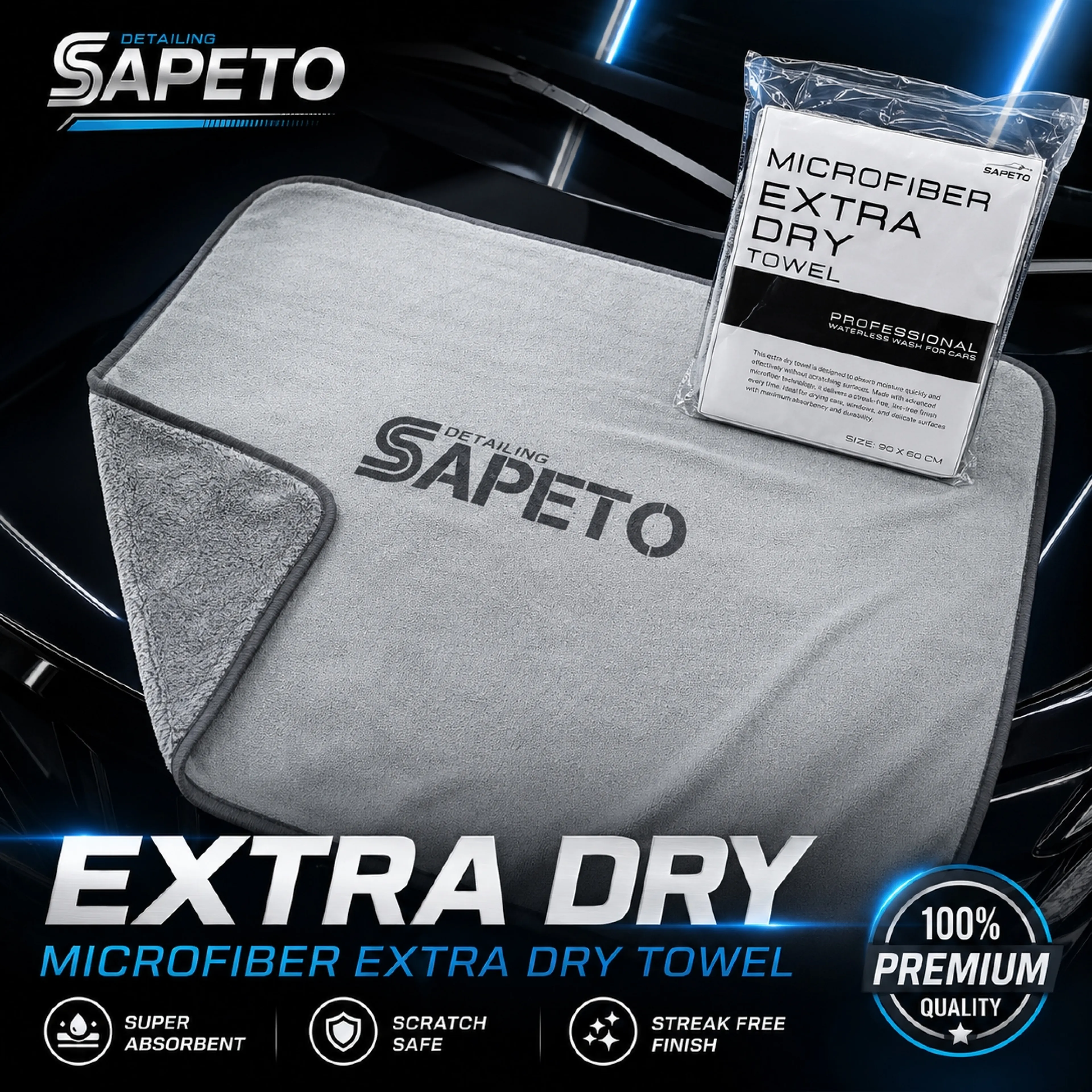 Extra Dry Double Sided Car Cleaning Cloth, Hi-End Grade, Water-Absorbing Cloth, Does Not Damage the Car Paint, Wipes Clean Completely.