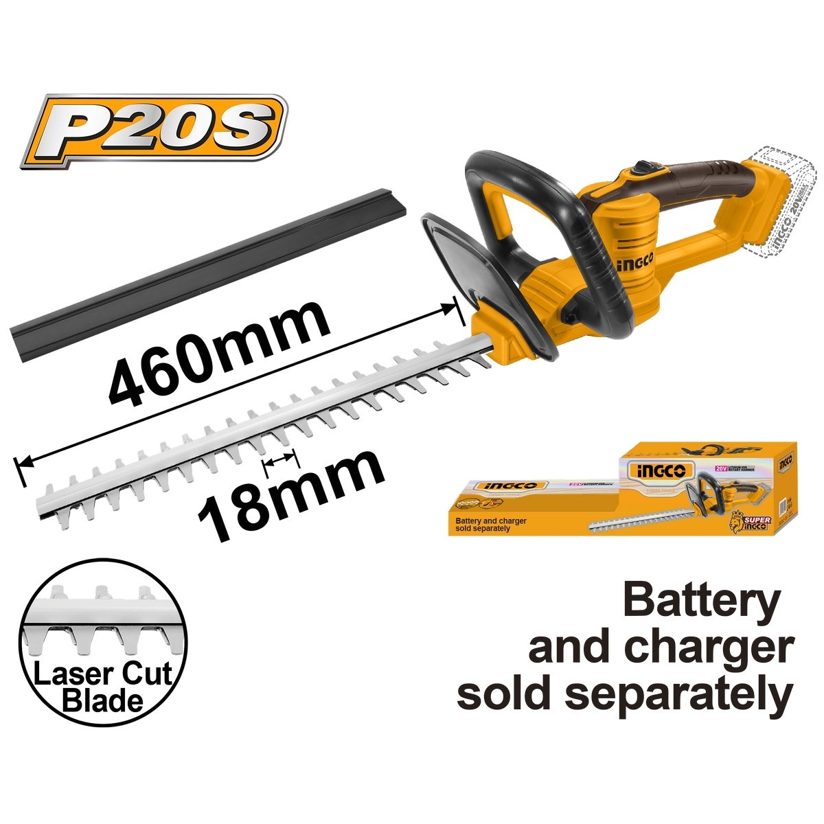 INGCO เครื่องตัดแต่งพุ่มไม้ไร้สาย 20 โวลต์ 460 มม. รุ่น CHTLI20018 ความเร็วในการตัดสูงสุด 2800 SPM เครื่องเปล่า (อิงโก้) ราคา 1,470 บาท*ส่งฟรี