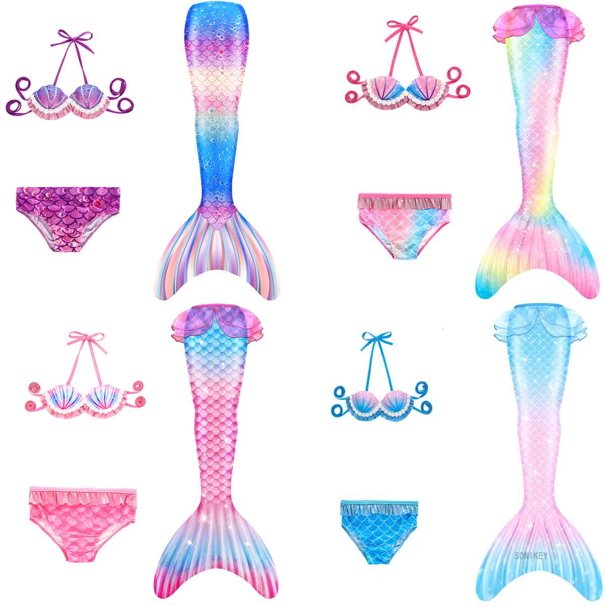 เด็กเล็กเด็กผู้หญิงชุดว่ายน้ำบิกินีเสื้อผ้า Swimmable หางนางเงือกน้อยสำหรับเด็กชุดคอสเพลย์หางนางเงือกสำหรับว่ายน้ำ ราคา 500 บาท*ส่งฟรี