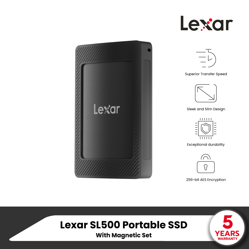 [มี Magnetic set] Lexar PortableSSD SL500 1TB USB 3.2 Gen 2x2 Type-C (เอสเอสดีพกพา) RW2000/1800MB/s (LSL500M001T) ราคา 4,450 บาท*ส่งฟรี