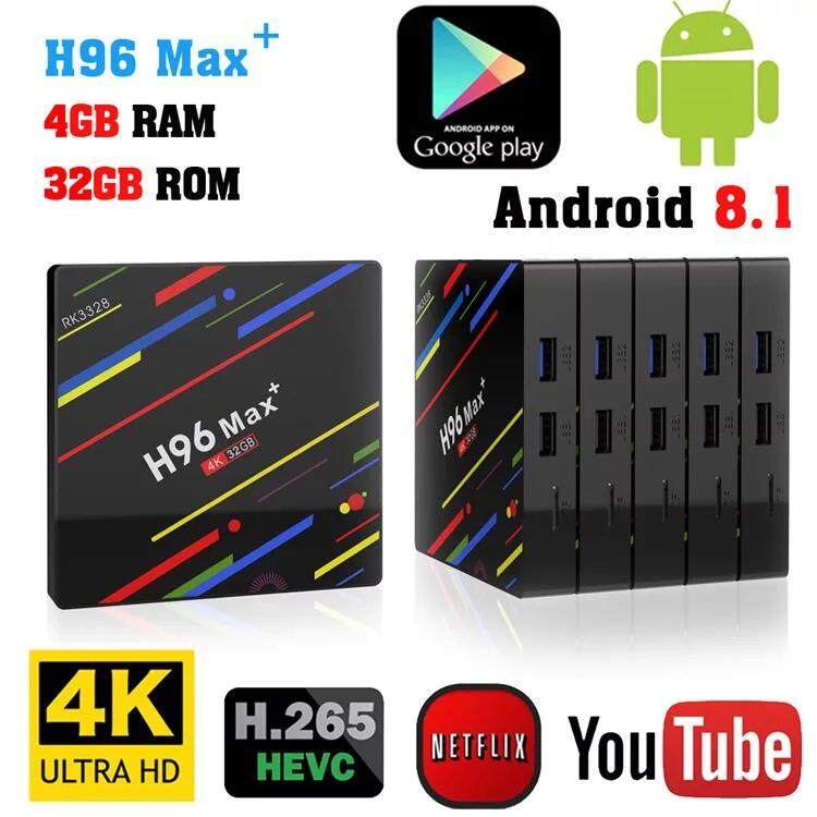  สุพรรณบุรี สินค้าใหม่ H96MAX+ Android 8.1 TV box 4 กรัม 32 กิกะไบต์กล่องทีวี H96 Max + Android 8.1 สมาร์ททีวีกล่อง RK3328 Quad - Core 64bit Cortex-A53 Penta - Core Mali - 450 ถึง 750 เมกะเฮิร์ตซ์ + Full HD/H.265/Dual WiFi Smart Set Top（Standard）