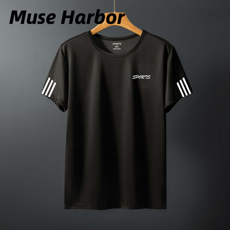 Muse Harbor เสื้อยืดแขนสั้นผู้ชายผ้าไอซ์ซิลซ์ตาข่ายแห้งเร็วเสื้อยืดคอกลมแฟชั่นวัยรุ่น ราคา 59 บาท*ส่งฟรี