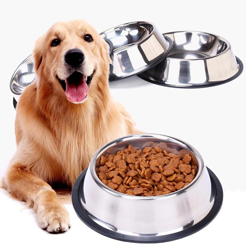 ชามให้อาหารสุนัขสัตว์เลี้ยง ชามอาหารสำหรับสุนัขแมว ชามใส่อาหาร&น้ำสัตว์เลี้ยง สแตนเลส มีขอบยางกันลื่น Pet Dog Feeding Bowl