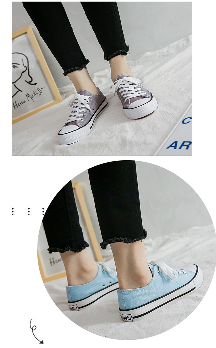 ภาพประกอบของ ใหม่ รองเท้าผ้าใบ10สี รองเท้าฮาราจูกุสีขาวสไตล์เกาหลี เน็ตไอดอล รองเท้าผ้าใบส้นแบน（สองจัดส่งฟรี! !）