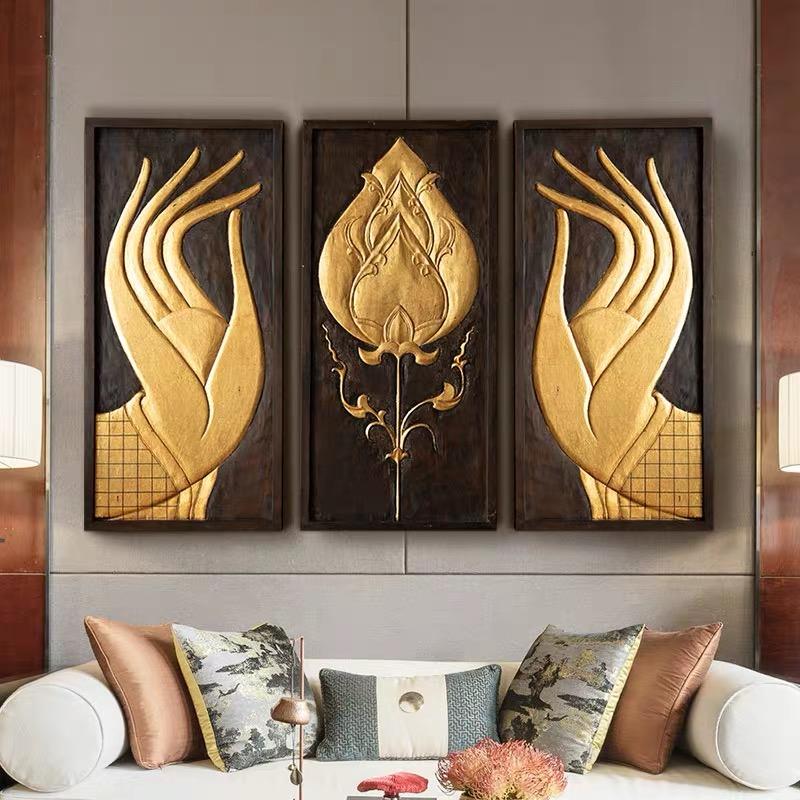 Carved Wooden Plaque in the Shape of a Lotus Hand, Wall Hanging, Antique Carved Wood, Home Wall Decoration, Hotel Decoration, Coffee Shop Decoration, Carved Wood, Lotus Hand, Lotus Hand. ราคา 12,345 บาท*ส่งฟรี