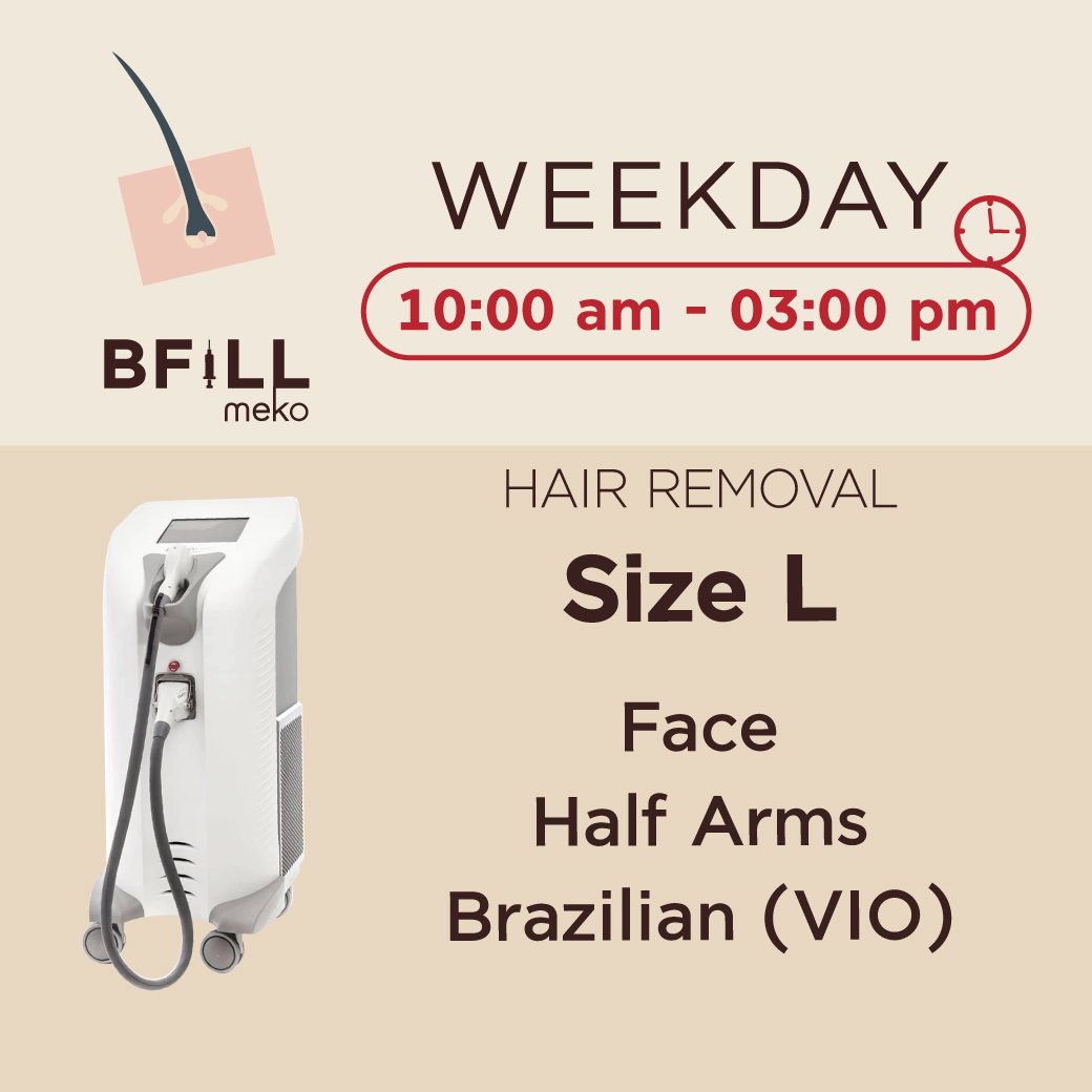 [E-voucher] Meko Bfill Clinic Weekday Hair Removal Size L บัตรกำนัลดิจิทัล เมโกะ บีฟิล คลินิก กำจัดขน วันธรรมดา ไซส์ L ราคา 1,999 บาท*ส่งฟรี