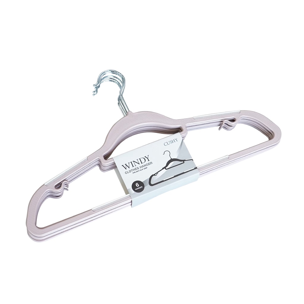 FN CUSHY WINDY ABS ไม้แขวนเสื้อ กันลื่น แข็งแรง น้ำหนักเบา 6 อัน ราคา 141 บาท*ส่งฟรี