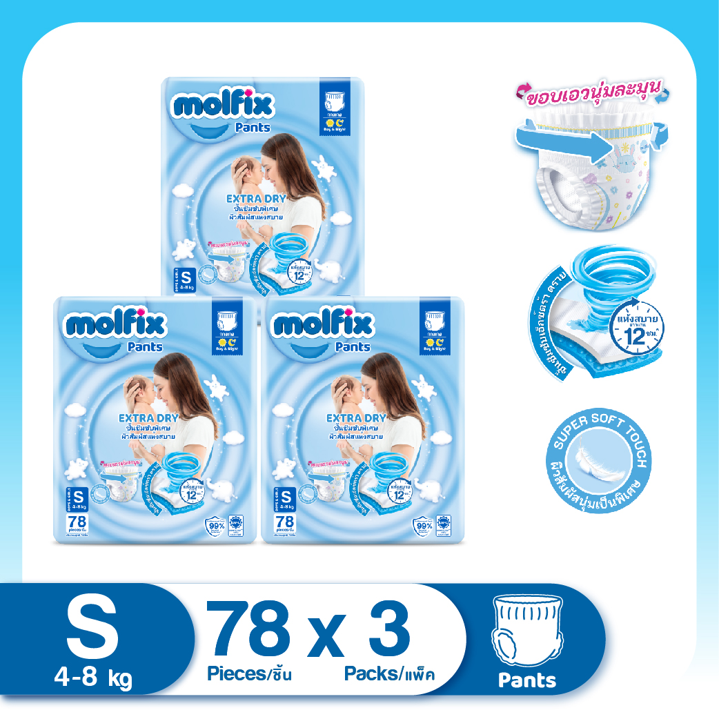 Molfix โมลฟิกซ์ เอ็กซ์ตร้า ดราย แพ้นส์ S78 SJ (ยกลัง) ราคา 829 บาท*ส่งฟรี