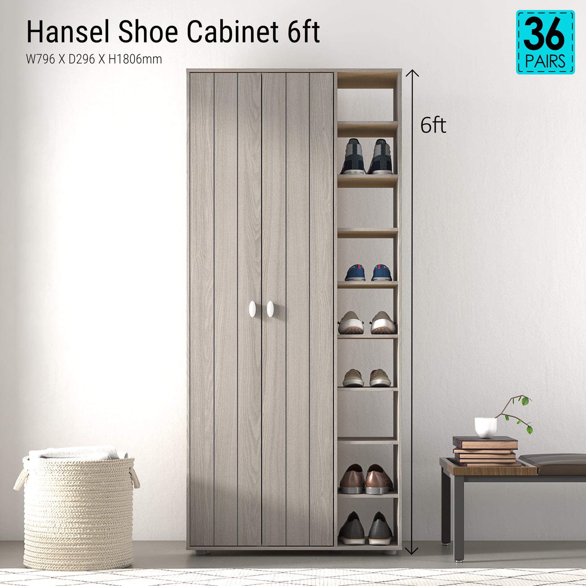 Tomato Home ชั้นวางรองเท้า Hansel 6ft สูง180ซม | ชั้นวางรองเท้ามินิมอล ชั้นวางรองเท้าไม้ | ดีไซน์เรียบง่าย ทันสมัย สีเท่ๆ | คุณภาพส่งออกยุโรป | ชั้นวางรองเท้า อุปกรณ์จัดเก็บรองเท้า ราคา 2,350 บาท*ส่งฟรี