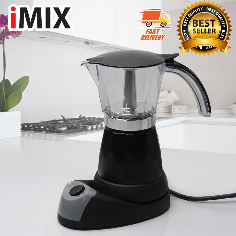 I-MIX Electric Moka Pot หม้อต้มกาแฟไฟฟ้า หม้อต้มกาแฟสด มอคค่าพอท ไฟฟ้า สำหรับ 6 ถ้วย สีดำ ราคา 990 บาท*ส่งฟรี