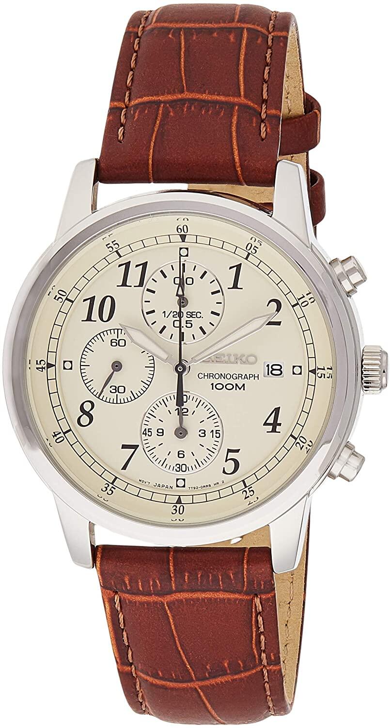 Đồng hồ Seiko cổ sẵn sàng (SEIKO SNDC31 Watch) Seiko SNDC31 Classic  Stainless Steel Chronograph Watch with Brown Leather Band [Hộp & Sách hướng  dẫn của Nhà sản xuất + Người bán