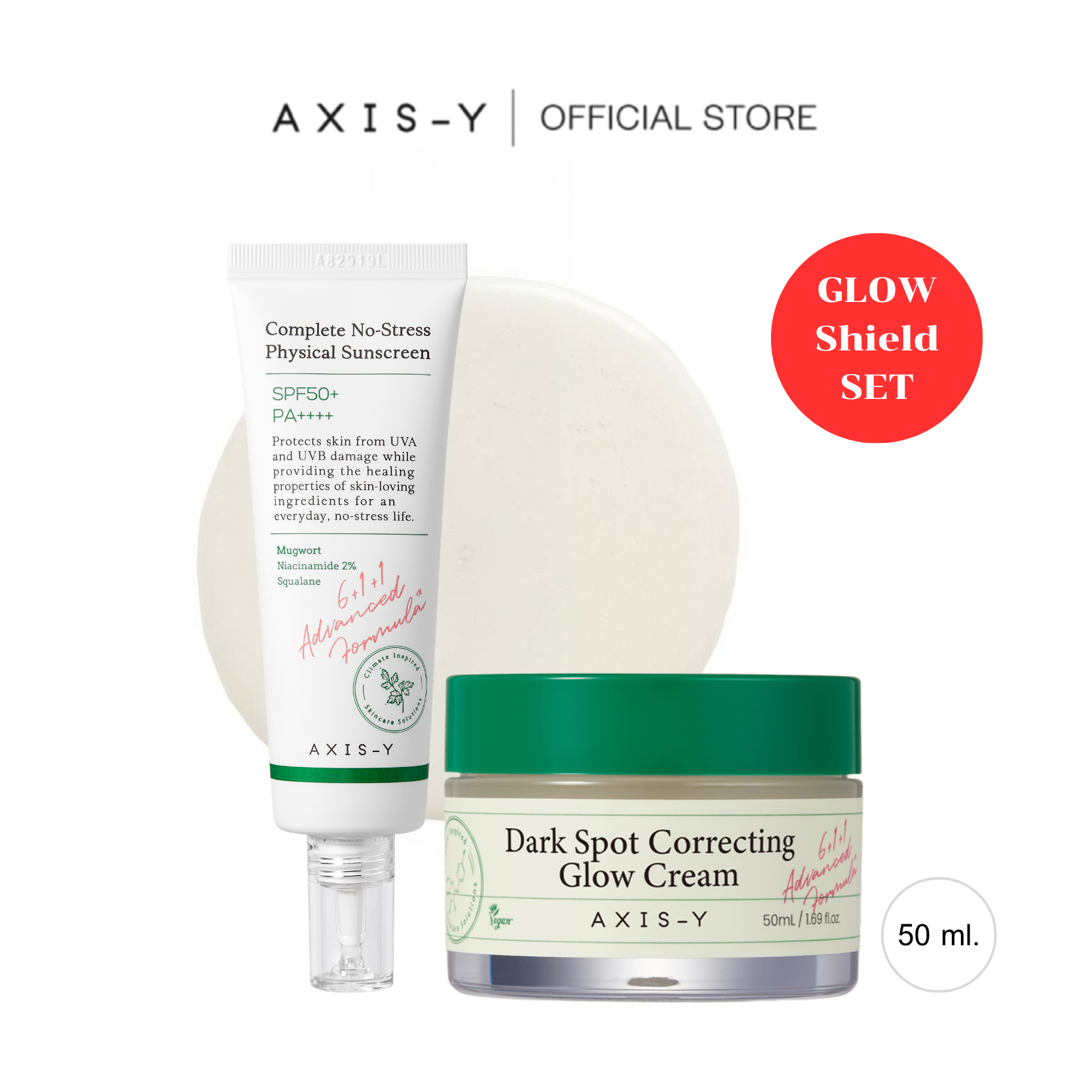 Axis-Y | [Dark Spot Correcting Glow Serum 50 Ml. + Axis-Y Complete No-Stress Physical Sunscreen 50 Ml.] Boosts Skin Moisture from the First Use. Helps Soothe the Skin with Extracts That Are Gentle on the Skin667%. ราคา 1,339 บาท*ส่งฟรี