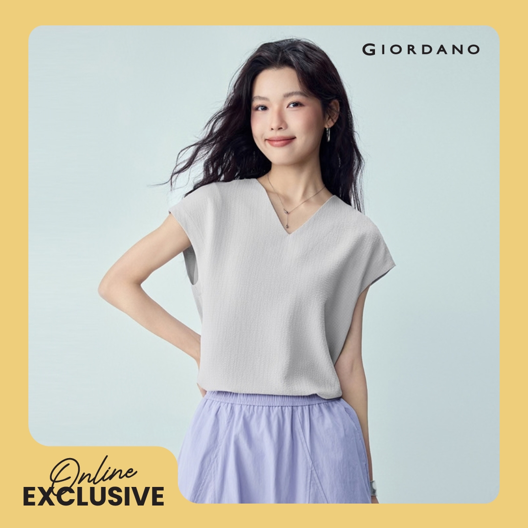 [Online Exclusive] Beau Monde Women's Loose Polyester V-Neck Batwing Sleeve Tee 13346248001 Women's T-Shirt Gioadano Shirt ราคา 595 บาท*ส่งฟรี