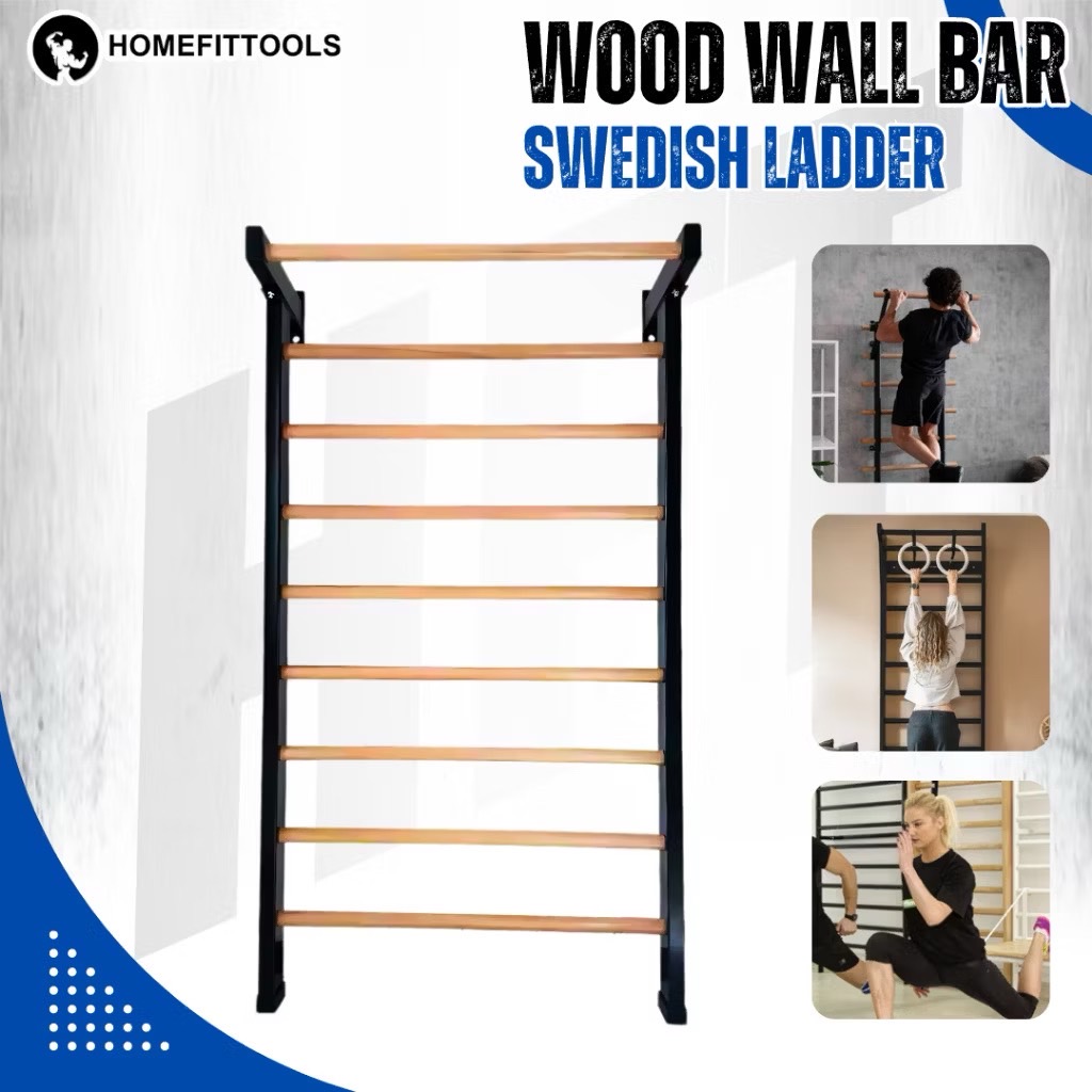 Stall Wall Bars Swedish Ladder - Wall Mounted Wooden Exercise Bar, Swedish Bar with Rack, Gymnastics Wall Bars, Home Gym Equipment for Strength and Flexibility Training - Homefittools ราคา 9,900 บาท*ส่งฟรี