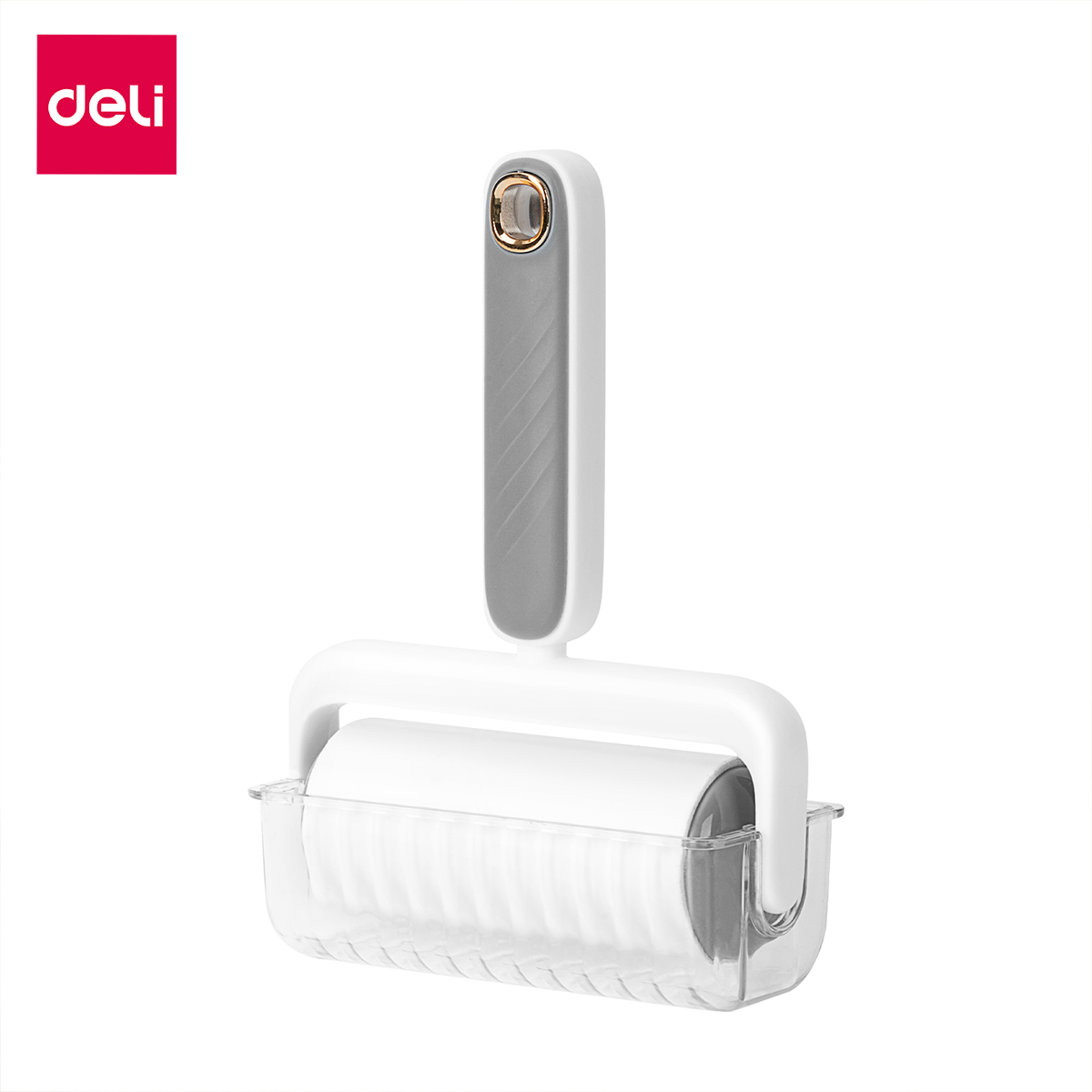 Deli ลูกกลิ้งเก็บฝุ่น ลูกกลิ้งกำจัดขน สามารถถอดเปลี่ยนได้ มาพร้อมกรอบกันฝุ่นโปร่งใส จัดเก็บง่ายไม่ต้องกลัวเปื้อน หน้ากาวกว้างถึง 12.5cm ด้ามจับกันลื่น จับถนัดมือ Lint Roller ราคา 65 บาท*ส่งฟรี