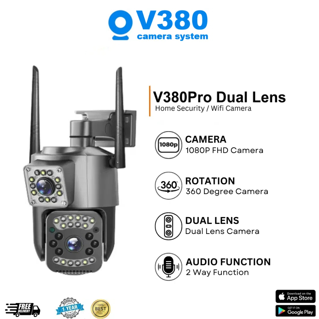 กล้องวงจรปิด V380 Pro Dual Lens CCTV Camera Outdoor HD 8MP กันน้ํา การควบคุม PTZ 360° IP กล้อง เสียงสองทาง 5G night vision การตรวจจับการเคลื่อนไหว WIFI connect to phone remote surveillance camera with Alarm ราคา 509 บาท*ส่งฟรี