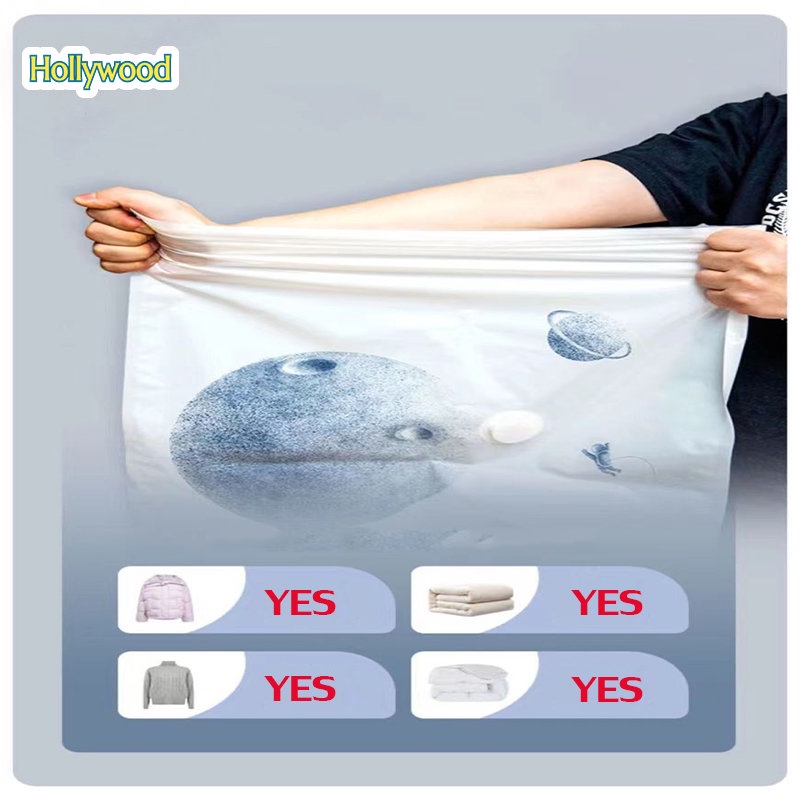 Hollywood ถุงสูญญากาศ ช่วยประหยัดพื้นที่ สามารถใช้งานซ้ำ ถุงจัดเก็บของ ป้องกันความชื้น ถุงกระชับพื้นที่ ราคาต่อชิ้น ราคา 18 บาท*ส่งฟรี