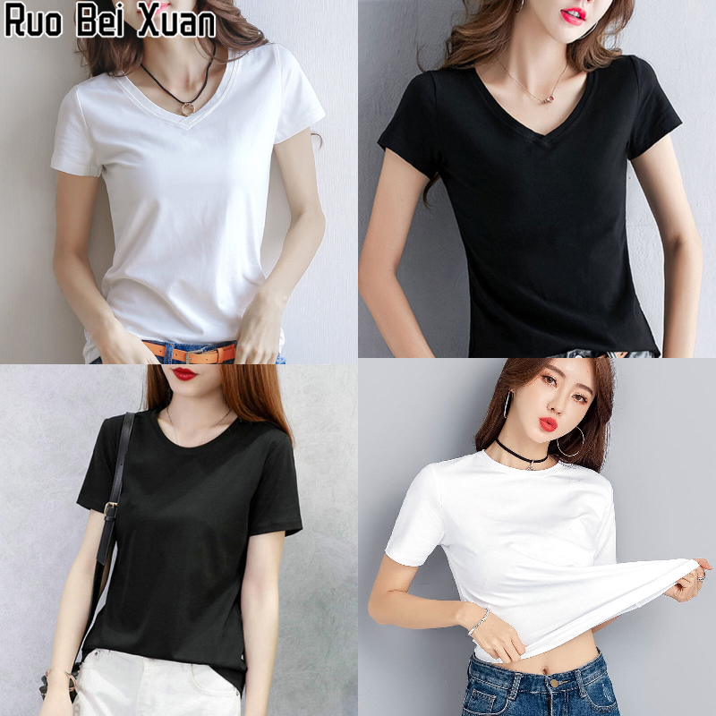 Ruo Bei Xuan T-shirt women T-shirt short sleeve Korean Slim long off to Butt ราคา 51 บาท*ส่งฟรี