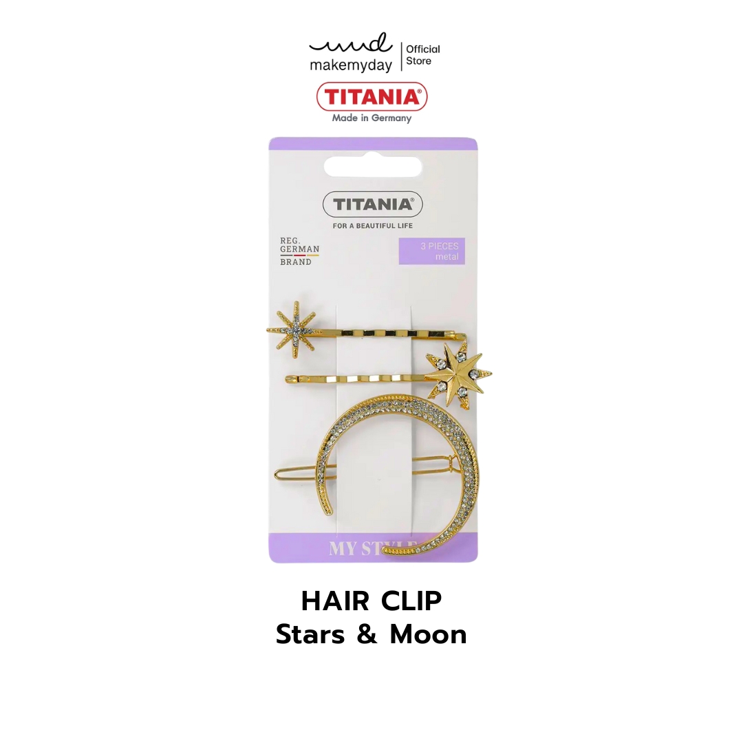 Titania Hair Clip, Set of Hair Clips with Star and Moon Designs, 3 Pieces, Gold Color, Imported from Germany. ราคา 395 บาท*ส่งฟรี