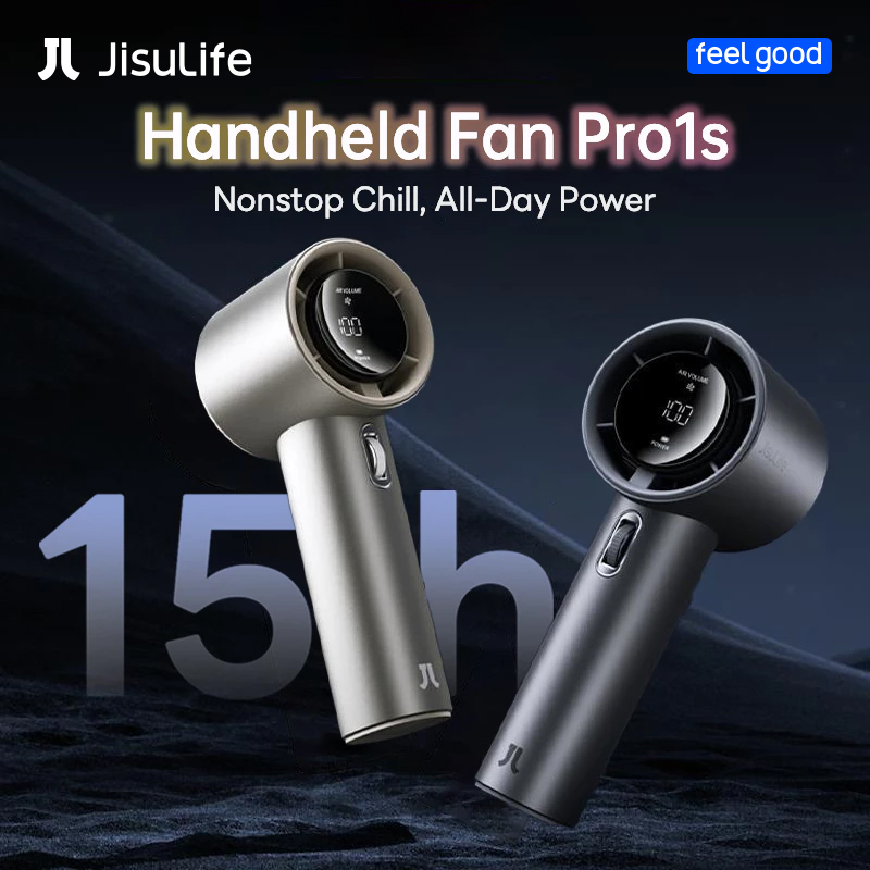 JisuLife Pro1/ Pro 1S พัดลมมือพกพา พัดลมแบบพกพา Portable Rechargeable Handheld Fan, Mini Jet Fan, Speed(1-100) Adjustable Turbo Fan, with Lanyard, Long Battery Life, Digital Display, For Commuting ...