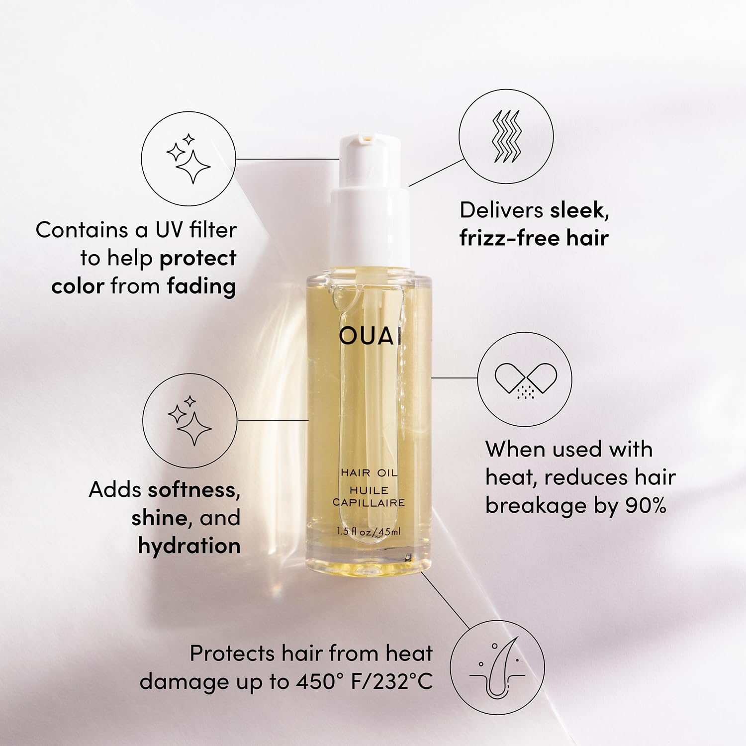 Ouai Hair Oil - Hair Heat Protectant Oil for Frizz Control - Adds Hair Shine and Smoothes Split Ends - Color Safe Formula - Paraben, Phthalate and Sulfate Free - 45ml ราคา 198 บาท*ส่งฟรี
