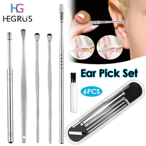 ภาพหน้าปกสินค้าHEGRUS 6PCS Ear Pick Set Portable Ear Cleaner Set Stainless Steel Earpick Ear Wax Ce Remover Ear Cleaner Spoon Ce Spiral Ear Clean Tool with Case ที่เกี่ยวข้อง