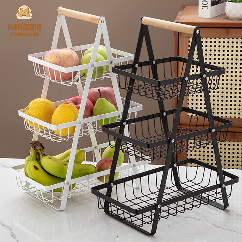 HANGROO FURNITURE H685 พร้อมส่ง!! ตะกร้าเหล็ก 2/3 ชั้น วางผลไม้ ชั้นวางของ อเนกประสงค์ สไตล์มินิมอล ราคา 217 บาท*ส่งฟรี
