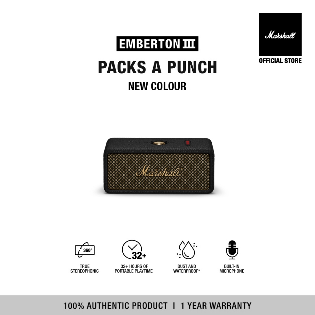 ลำโพงบลูทูธไร้สาย Marshall COLOR Emberton III Vintage Black - รับประกัน 1 ปี + - ลำโพงพกพา Bluetooth ราคา 8,490 บาท*ส่งฟรี