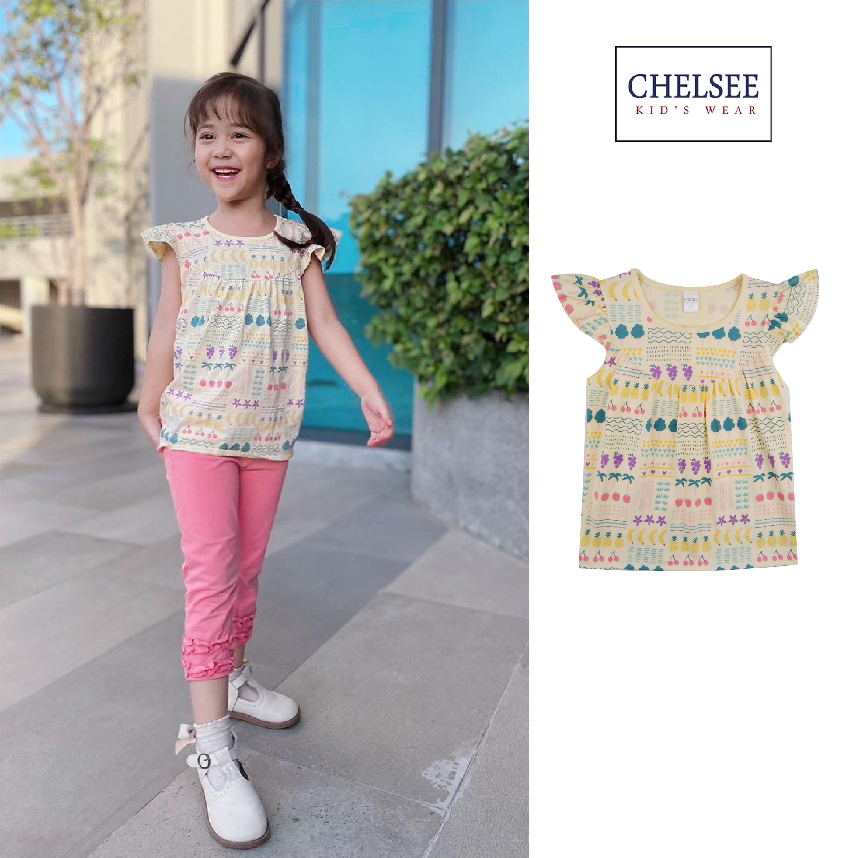 Chelsee เสื้อยืดคอกลม เด็กผู้หญิง รุ่น 237931 ลายผลไม้ ผ้า 100%Cotton อายุ 2-10ปี เสื้อผ้าแฟชั่นเด็กโต ราคา 200 บาท*ส่งฟรี