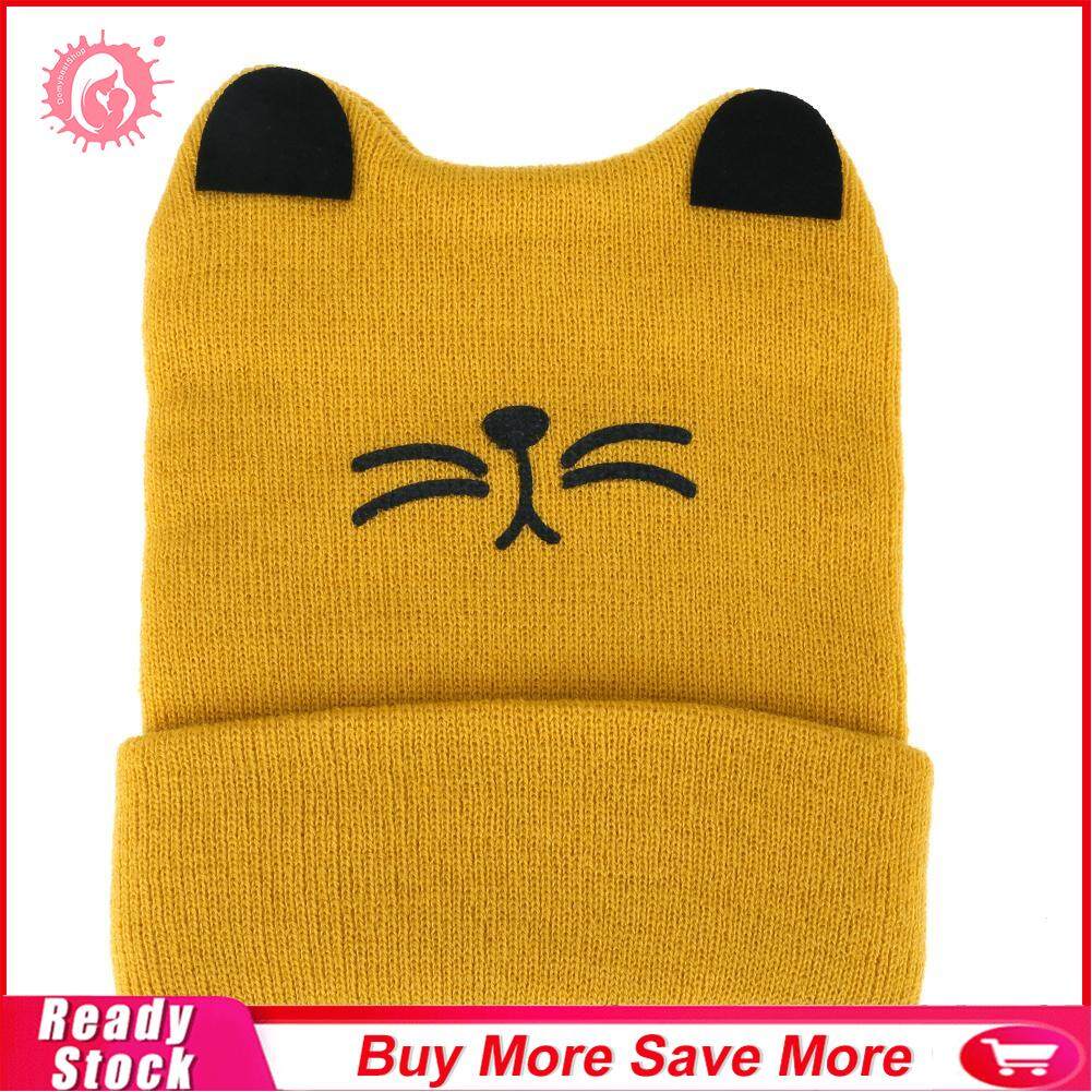 DomybestShop หมวกกันหนาวไหมพรมถักเด็กอ่อนมีหูแมว