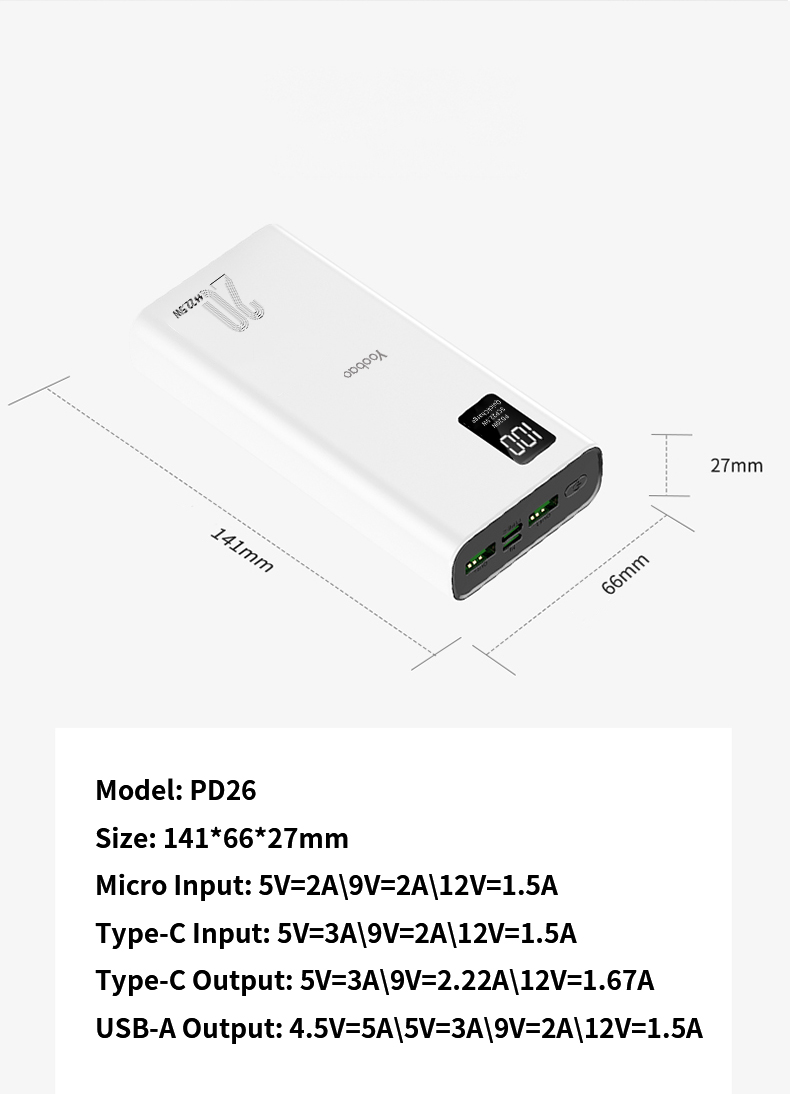 Yoobao Powerbank Kakao PD26 20000mAh Fast Charge/Quick Charge/PD20W