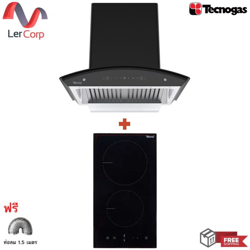 (Tecno) เครื่องดูดควันแบบกระโจม 60 ซม. TNS HD 60 MA/B + เตาเซรามิคไฟฟ้า 2 หัวเตา แบบฝัง TNP VT 302 DG ฟรีท่อลม 1.5 ม. ราคา 13,900 บาท*ส่งฟรี