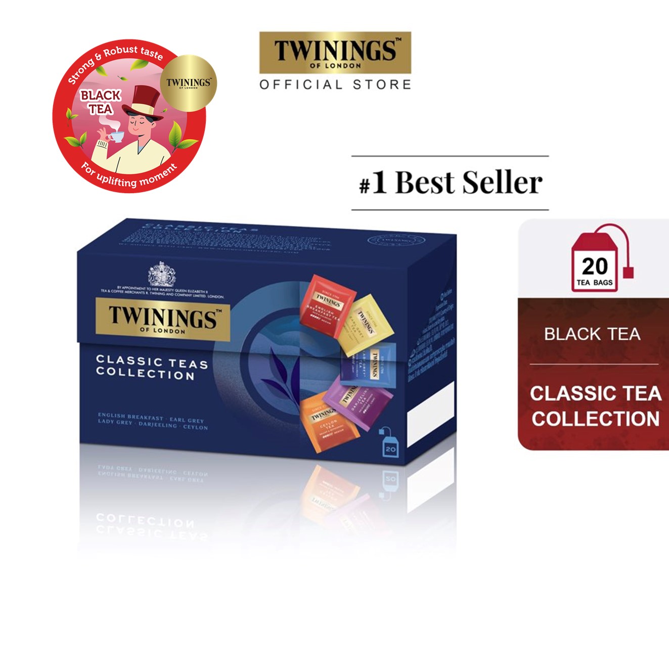 ทไวนิงส์ คลาสสิก ที คอลเลคชั่น ชนิดซอง 2 กรัม แพ็ค 20 ซอง Twinings Classic Tea Collection 2 g. Pack 20 Tea Bags ราคา 249 บาท*ส่งฟรี
