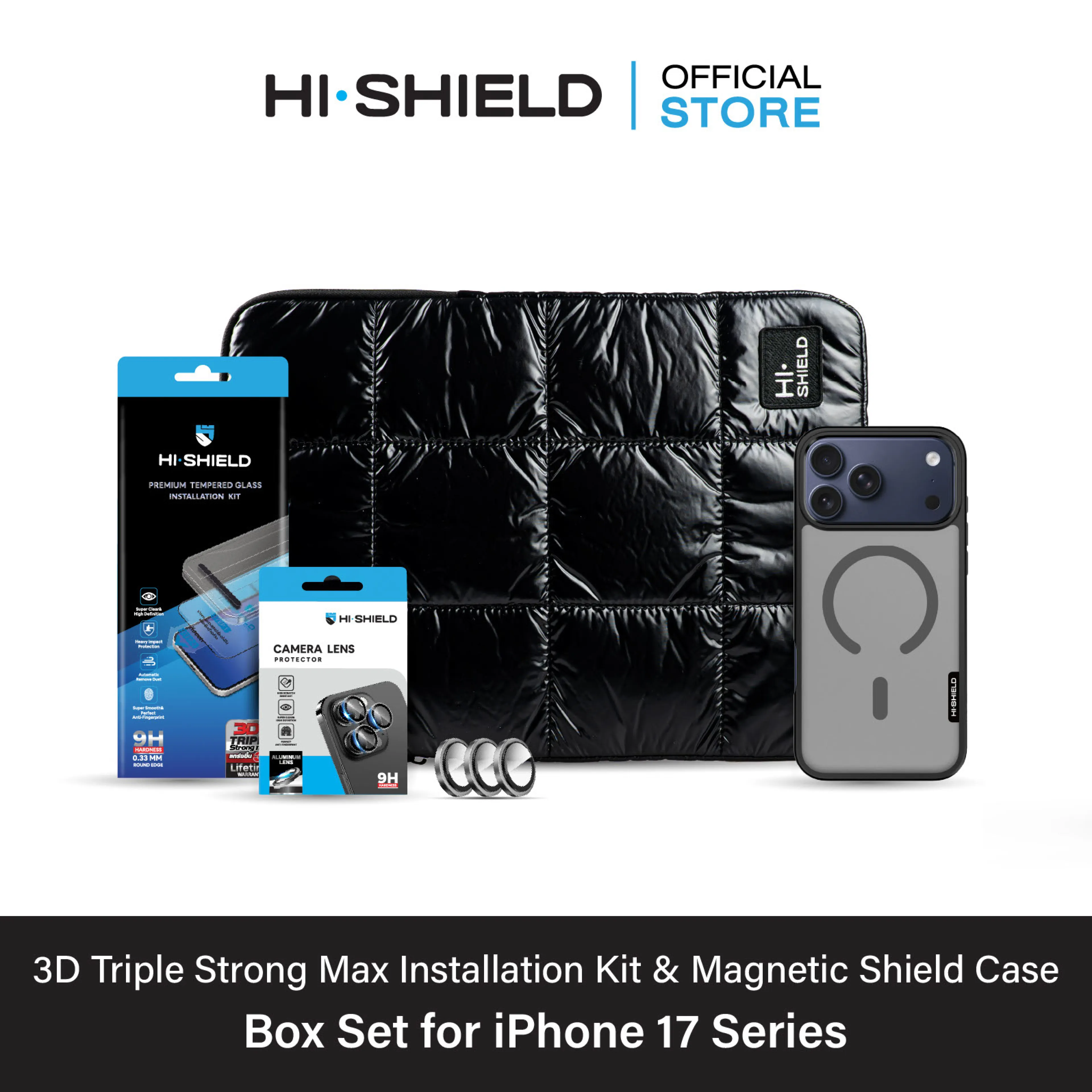 [Iphone17] Hi-Shield 3D Triple Strong Max Box Set [Bs4] - Tempered Glass Film, Camera Film, Shockproof Case 1.5 M. [Free Installation Kit]