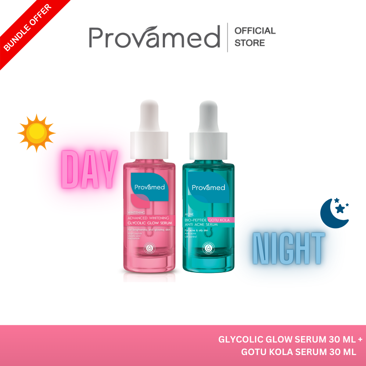 [Set] Day& Night Provamed Gotu Kola Anti Acne Serum (30 Ml.) + Glycolic Glow Serum (30 Ml.) Provana Made Bio-Peptide Gotu Kola Anti-Acne Serum 30 Ml. + Pro-Wa-Made Advanced Whitening Glycolic Glow 30 Ml. ราคา 1,020 บาท*ส่งฟรี