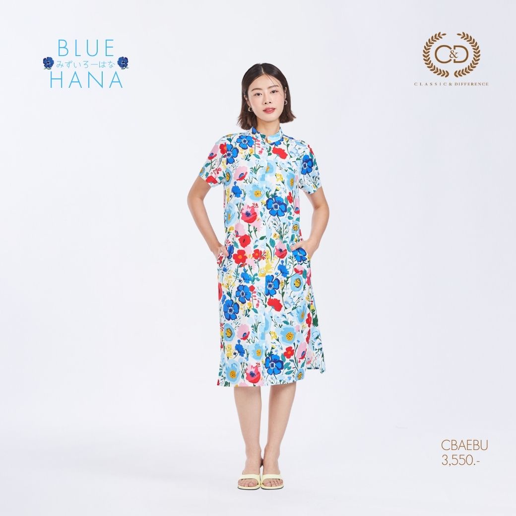C&D Dress Blue HANA เดรส คอปก ทรงหลวม แขนสั้น สีฟ้า CBAEBU ราคา 3,470 บาท*ส่งฟรี