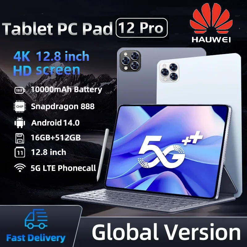 【1 Year Warranty】2024 New Hauwei 12 Pro 12.8 Inch Tablet Genuine 4G/5G Tablet Can Make Calls Screen Dual Sim Tablet Ram16Gb Rom512Gb Full Hd Cheap Tablet High Quality Sound Guaranteed Product Andorid 14.0 Tablet with Sim Free Delivery 8800Mah Genuine Tabl ราคา 699 บาท*ส่งฟรี