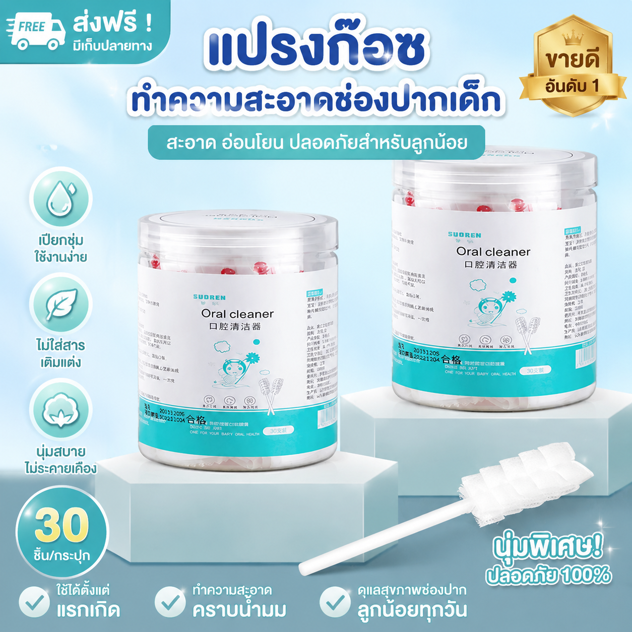 ผ้าก๊อซทำความสะอาดช่องปาก ผ้าก๊อซเช็ดลิ้น ผ้าก๊อซเช็ดฟัน ที่เช็ดลิ้นเด็ก ที่เช็ดฟันเด็ก ที่แปรงลิ้นเด็ก