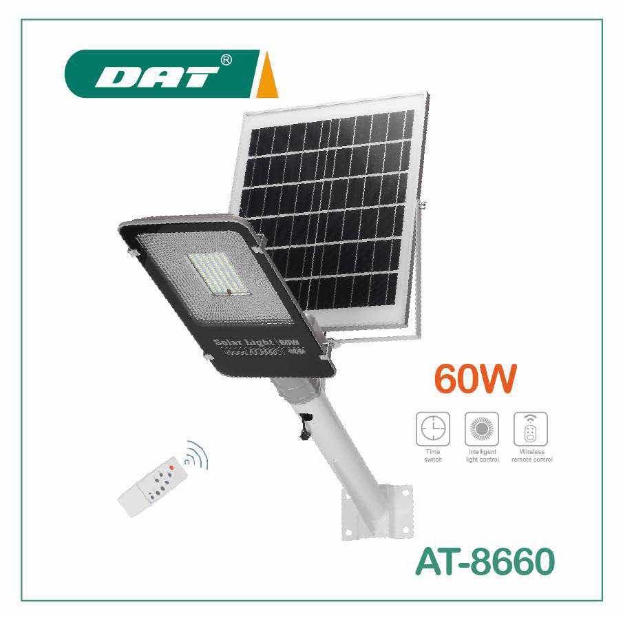 SOLAR LED STREET LIGHT โคมไฟถนนโซล่าร์เซลล์ กำลังไฟ 60 วัตต์ พร้อมขายึดแผงโซล่าร์และขายึดเสาไฟ และรีโมทคอนโทรล รุ่น SOLAR AT-8660โคมไฟ โคมไฟโซล่าเซล โคมไฟติดผนัง โคมไฟถนน โคมไฟโซล่าเซลล์ โซล่าเซล โซล่าเซลล์ Solar Cell