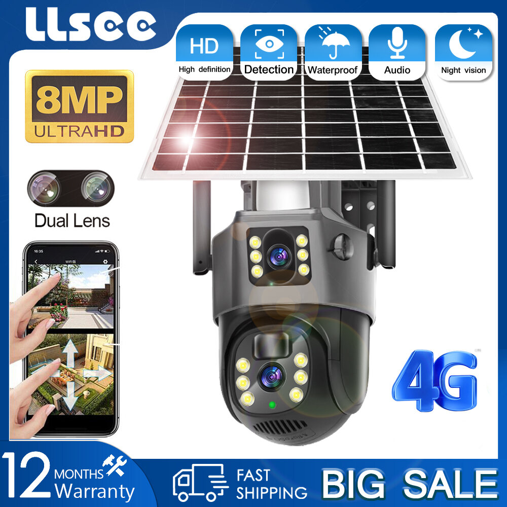 LLSEE V380 Pro 4G SIM card solar powered CCTV camera built-in battery 4K 8MP PTZ wireless CCTV security camera outdoor waterproof 360 degree motion tracking colorful night vision ราคา 1,259 บาท*ส่งฟรี