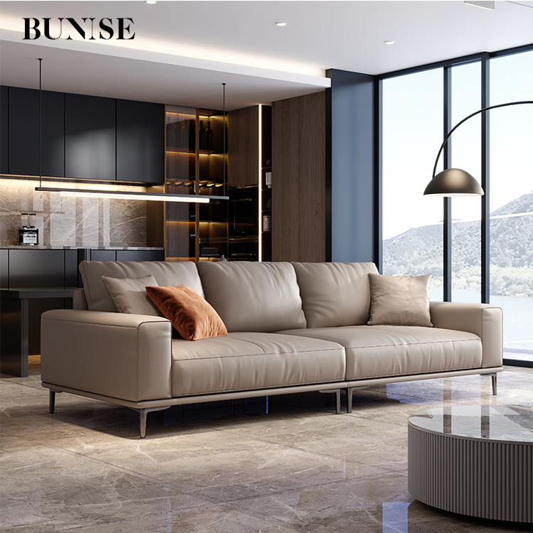 Bunise luxury high quality soft genuine leather sofa modern Italian L-shaped sofa 1-5 seater single sofa with leg rest, small mid-large sofa, high rise steel leg sofa ราคา 28,910 บาท*ส่งฟรี