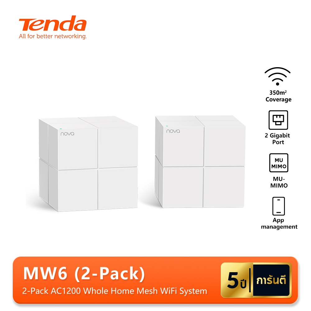 Tenda Nova MW6(Pack-2) Mesh Wifi Router AC1200 Whole Home Mesh WiFi System (ประกันศูนย์ไทย 5 ปี) ราคา 2,399 บาท*ส่งฟรี