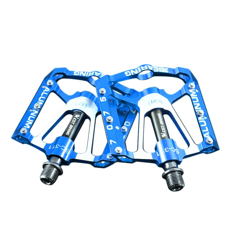 WEST BIKING 3 Bearings Mountain Bike Pedals Platform Bicycle Flat Pedals 9/16inch Pedals Non-Slip Aluminum Flat Pedals