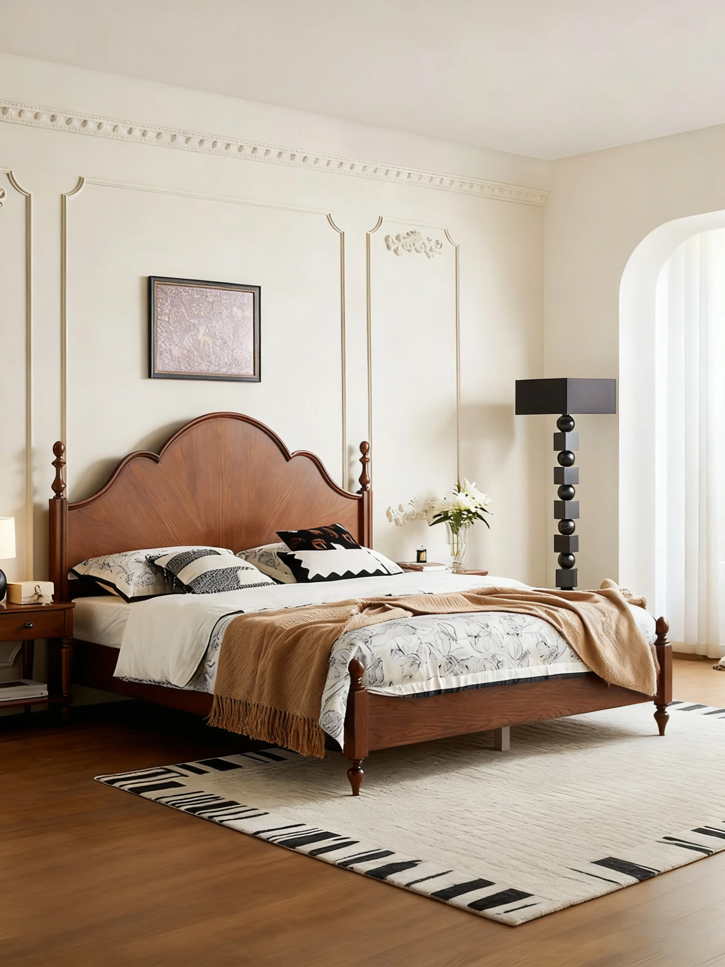 Bunise Genuine Wooden Bed, Vintage Style, for the Master Bedroom. Color/Size Can Be Selected, Model Z81Bd01, Free Shipping Throughout Thailand.