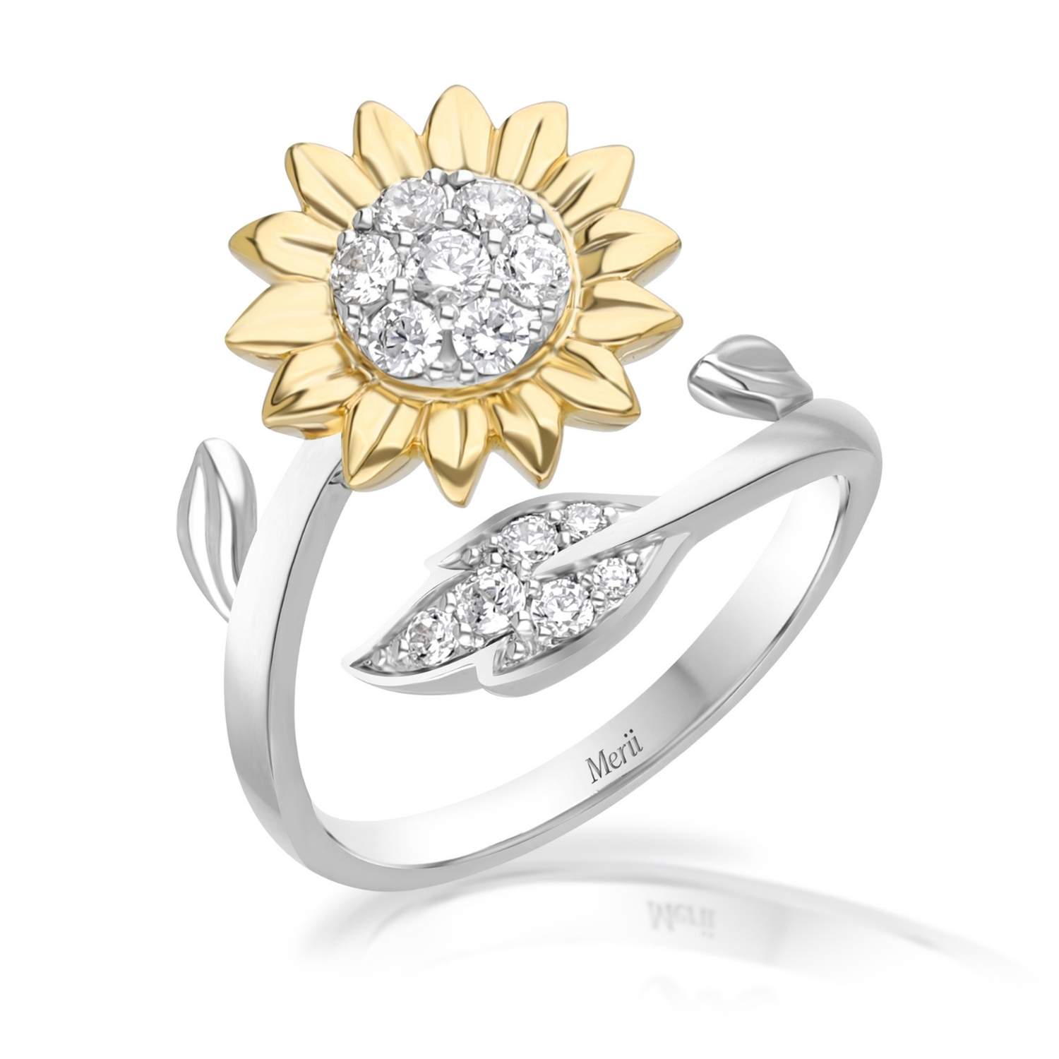Merii sterling silver two-tone gold plated round cut CZ sunflower ring ราคา 3,200 บาท*ส่งฟรี