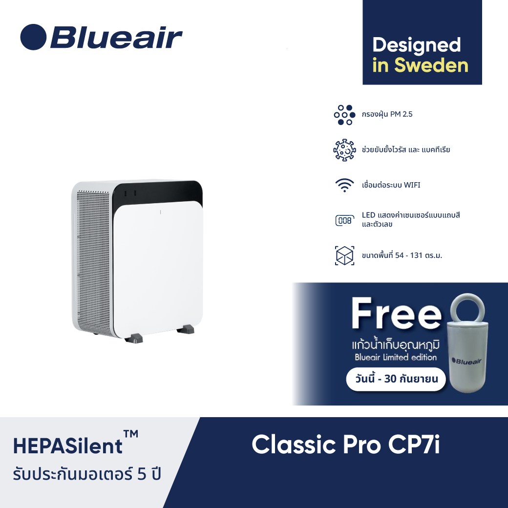 Blueair เครื่องฟอกอากาศ รุ่น Classic Pro CP7i สำหรับพื้นที่ 54-131 ตร.ม. ราคา 39,600 บาท*ส่งฟรี